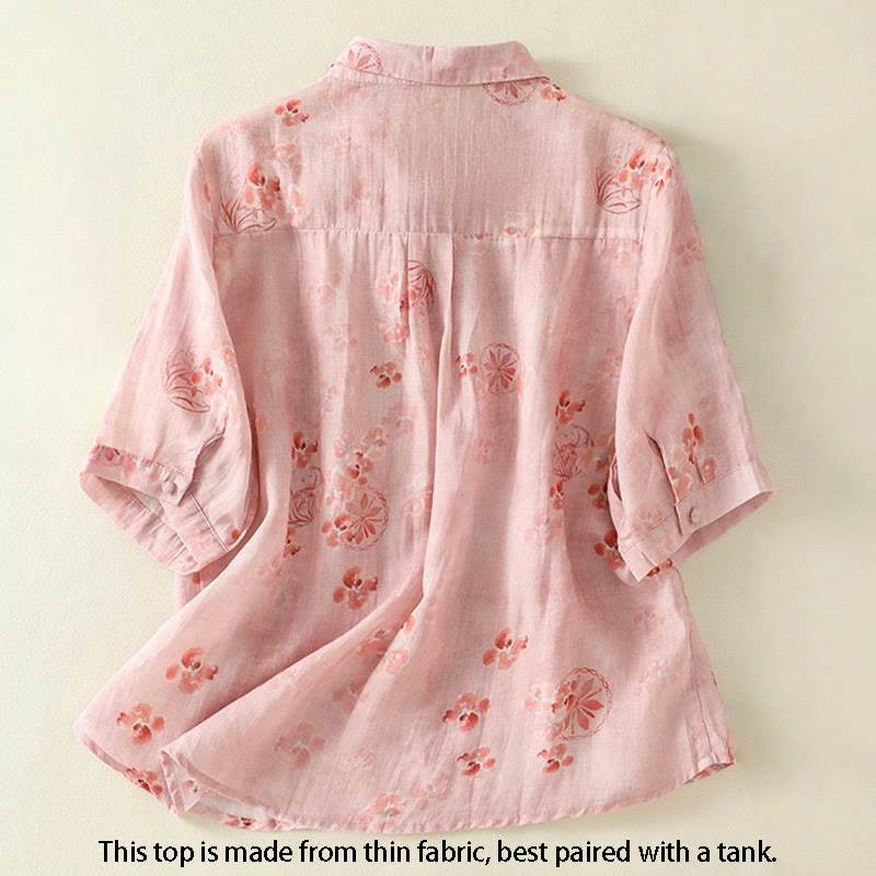 Lightweight Cotton Blend Floral Print Half-Sleeve Meditation Shirt