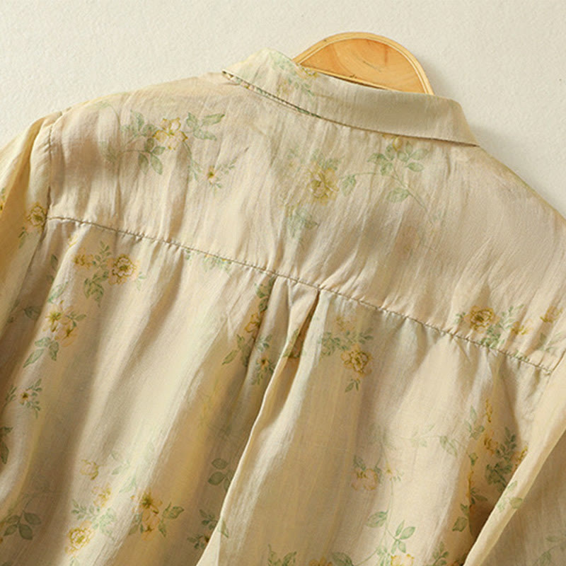 Lightweight Cotton Blend Floral Print Half-Sleeve Meditation Shirt