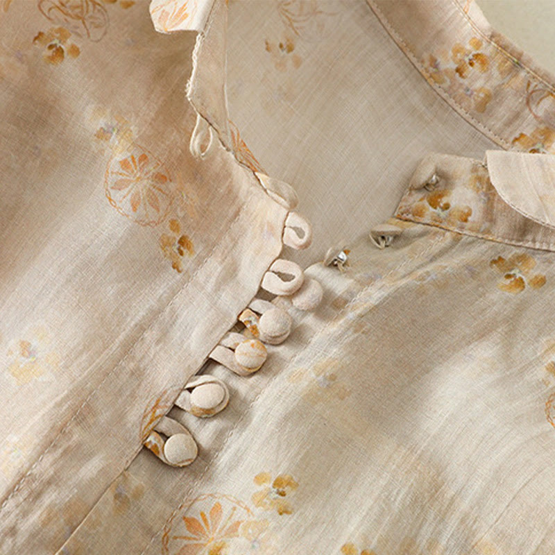 Lightweight Cotton Blend Floral Print Half-Sleeve Meditation Shirt