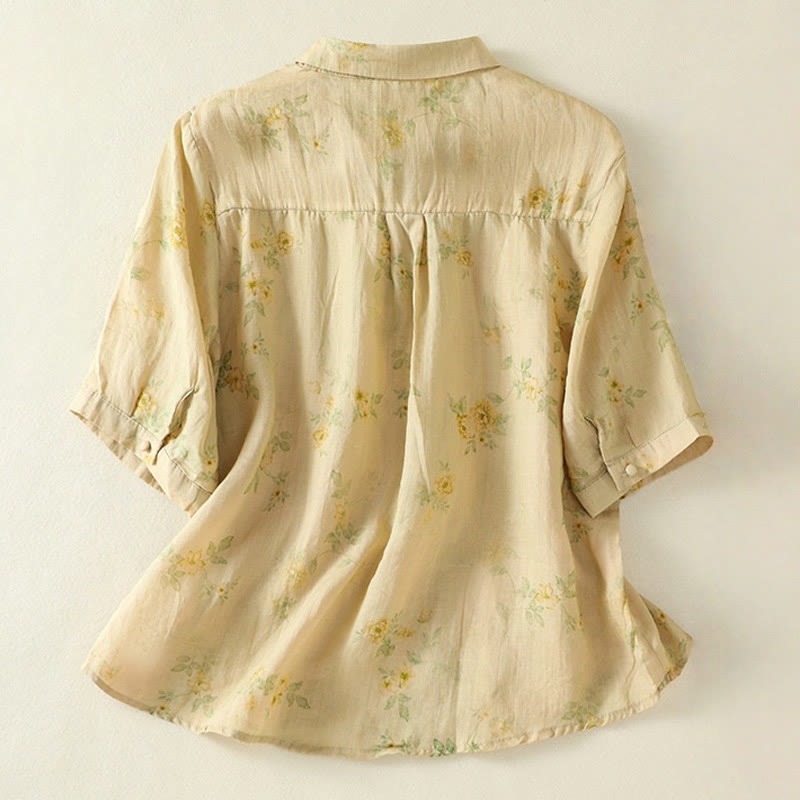 Lightweight Cotton Blend Floral Print Half-Sleeve Meditation Shirt
