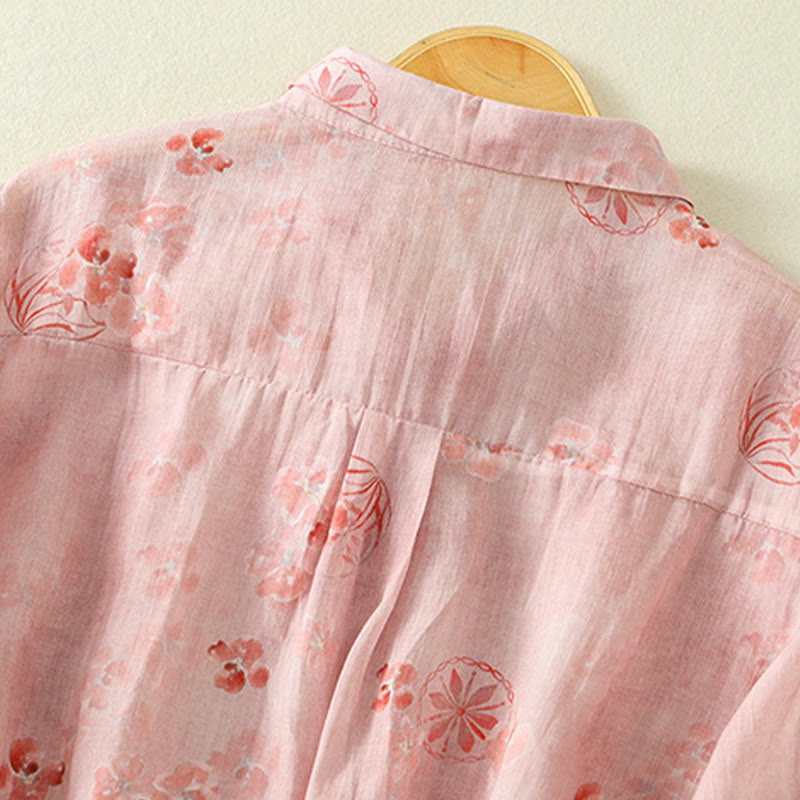 Lightweight Cotton Blend Floral Print Half-Sleeve Meditation Shirt