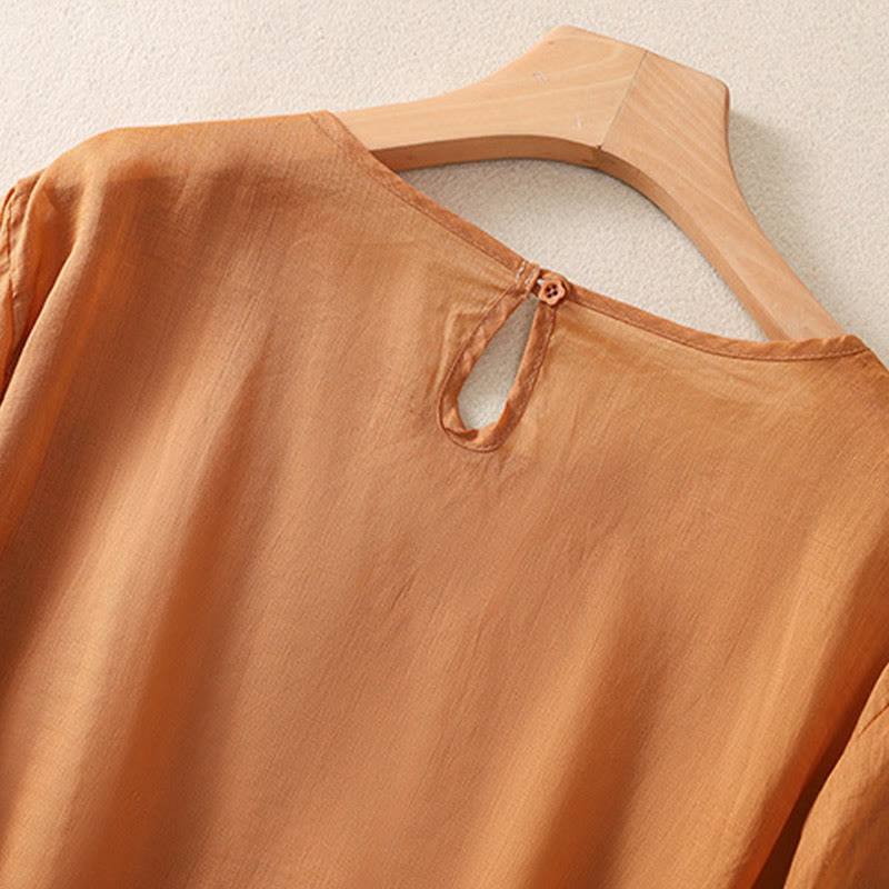 Tactile Cotton Linen Embroidered Hem Meditation T-Shirt