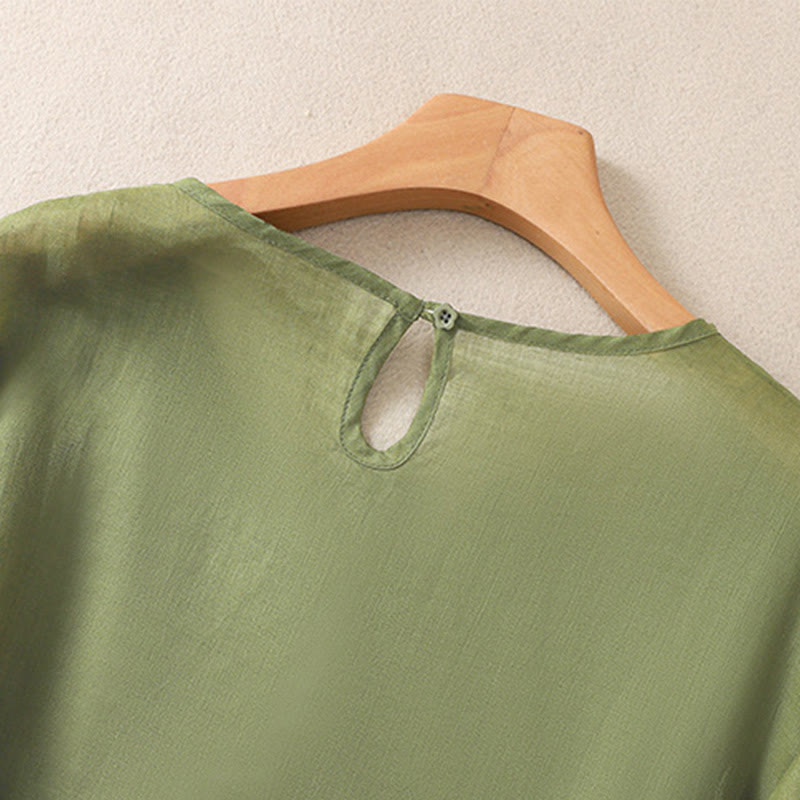 Tactile Cotton Linen Embroidered Hem Meditation T-Shirt