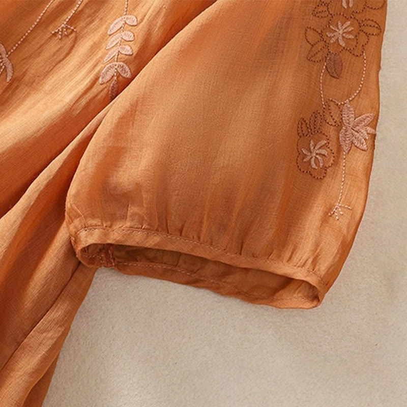 Tactile Cotton Linen Embroidered Hem Meditation T-Shirt