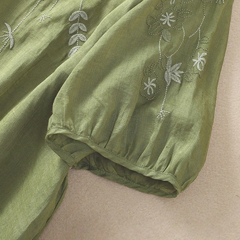 Tactile Cotton Linen Embroidered Hem Meditation T-Shirt