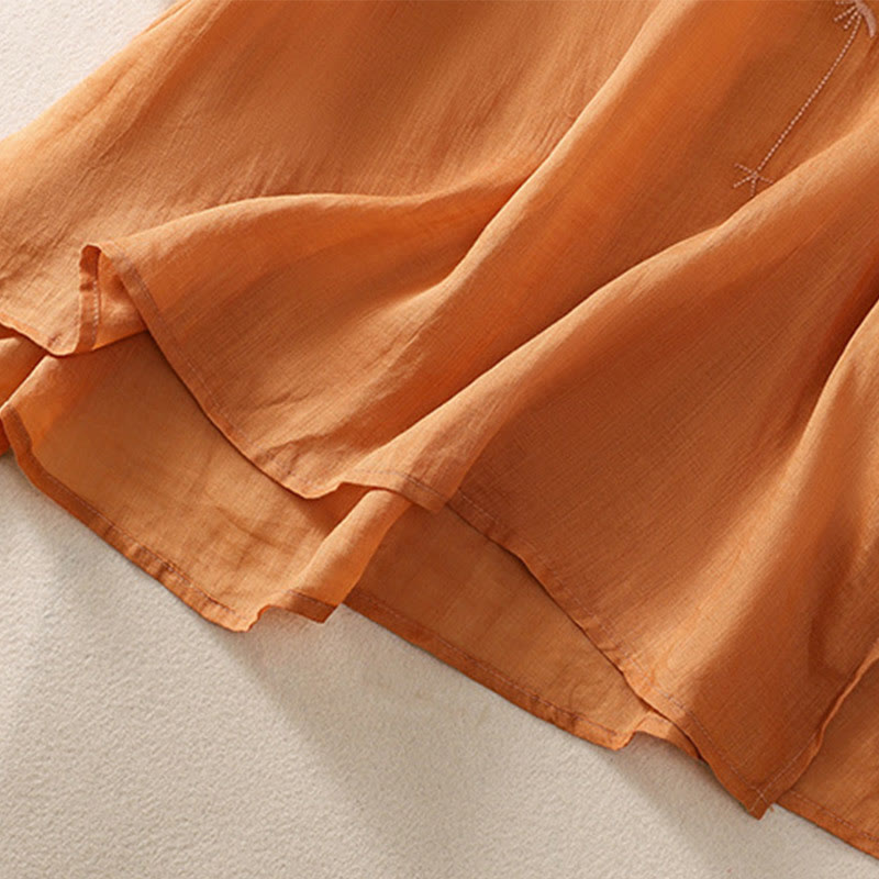 Tactile Cotton Linen Embroidered Hem Meditation T-Shirt