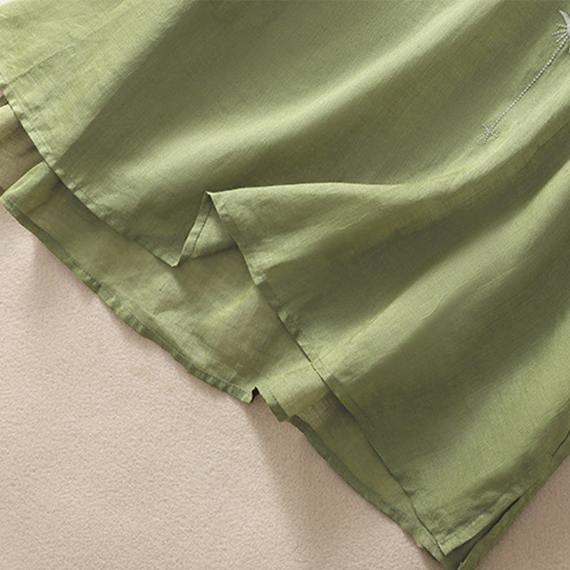 Tactile Cotton Linen Embroidered Hem Meditation T-Shirt