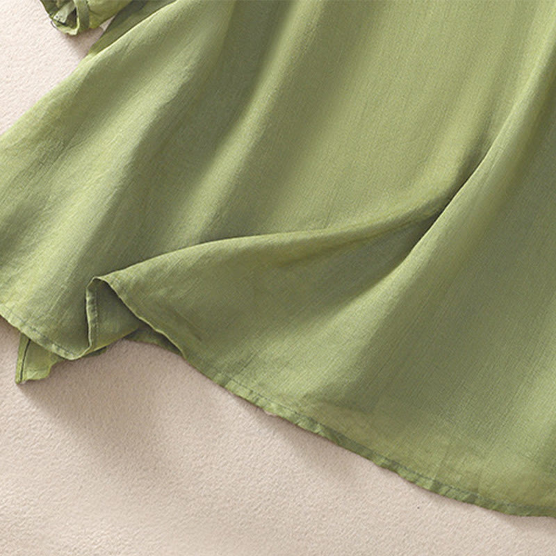Tactile Cotton Linen Embroidered Hem Meditation T-Shirt