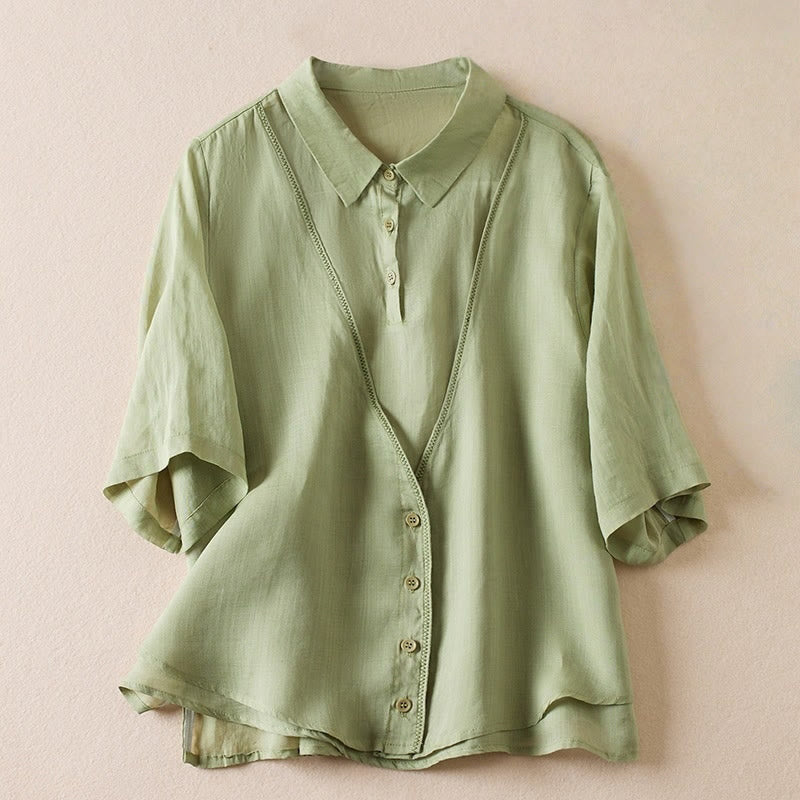 Breathable Cotton Linen Mock Layer Half Sleeve Meditation Shirt
