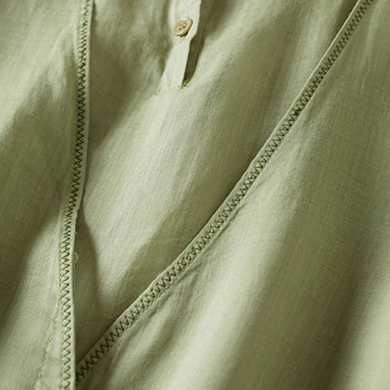 Breathable Cotton Linen Mock Layer Half Sleeve Meditation Shirt