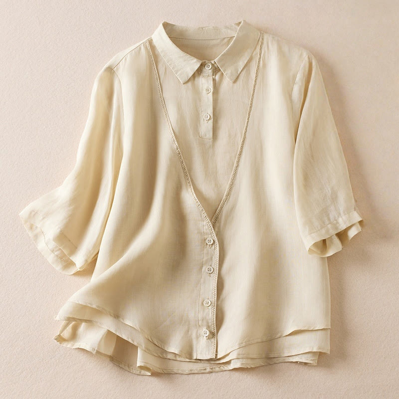 Breathable Cotton Linen Mock Layer Half Sleeve Meditation Shirt