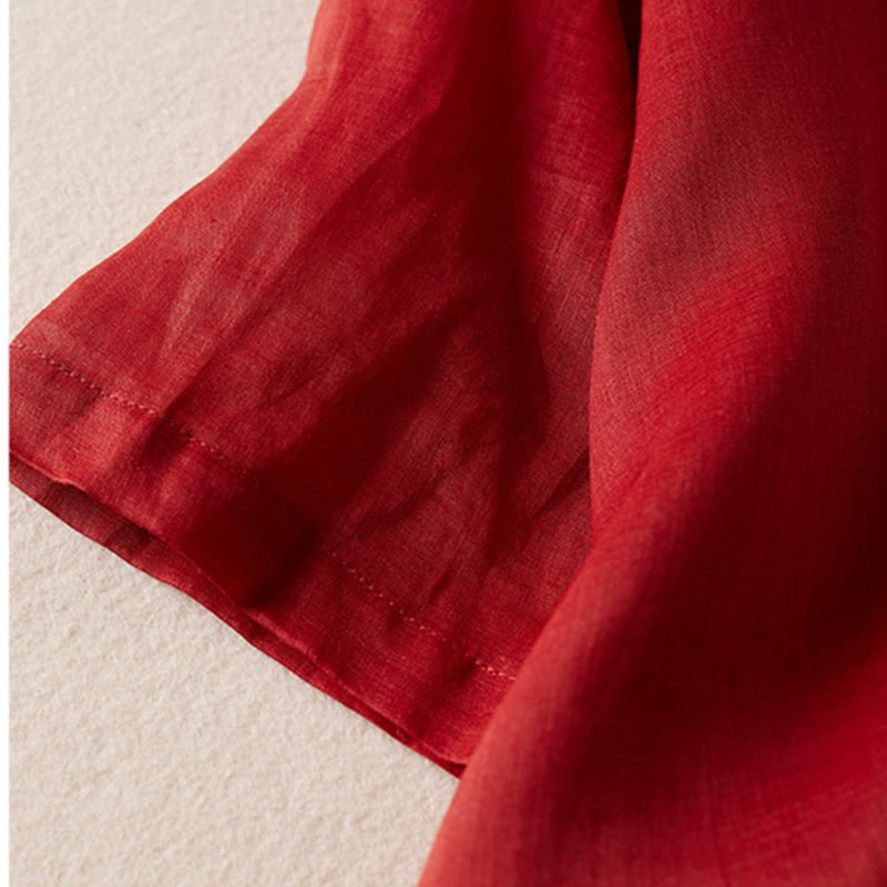 Breathable Cotton Linen Mock Layer Half Sleeve Meditation Shirt