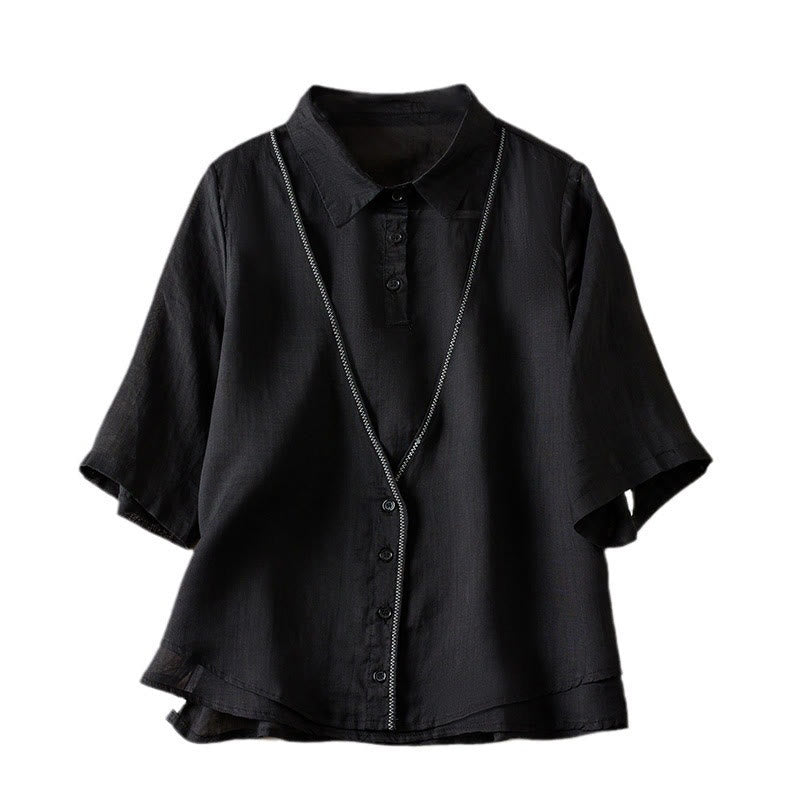 Breathable Cotton Linen Mock Layer Half Sleeve Meditation Shirt