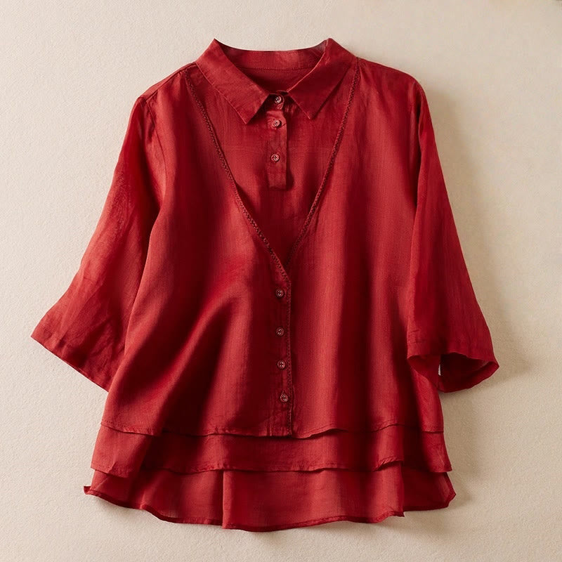 Breathable Cotton Linen Mock Layer Half Sleeve Meditation Shirt
