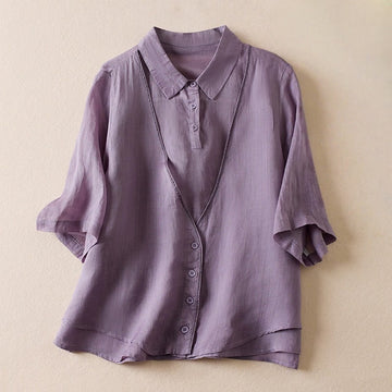 Breathable Cotton Linen Mock Layer Half Sleeve Meditation Shirt