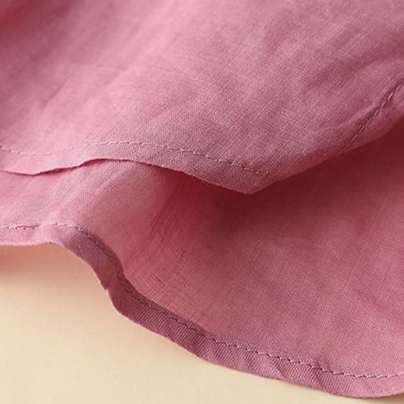Cotton Linen Lantern Sleeve Embroidered Meditation T-Shirt