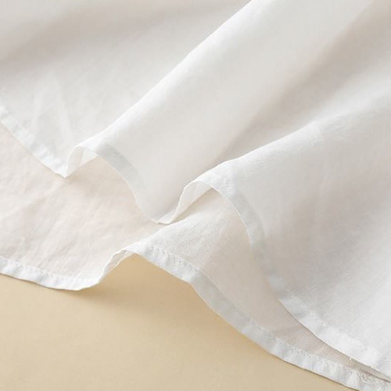 Cotton Linen Lantern Sleeve Embroidered Meditation T-Shirt