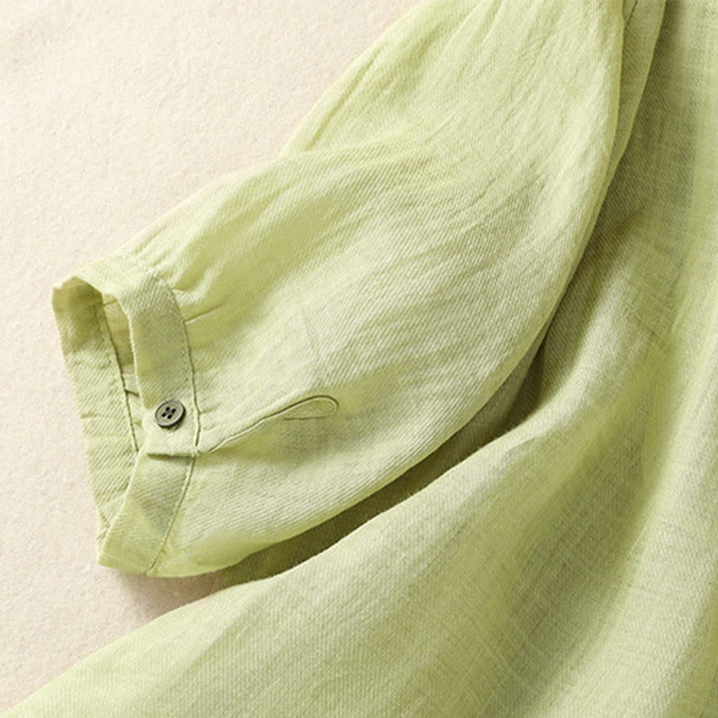 Breathable Cotton Linen Embroidered Three-Quarter Sleeve Meditation Shirt