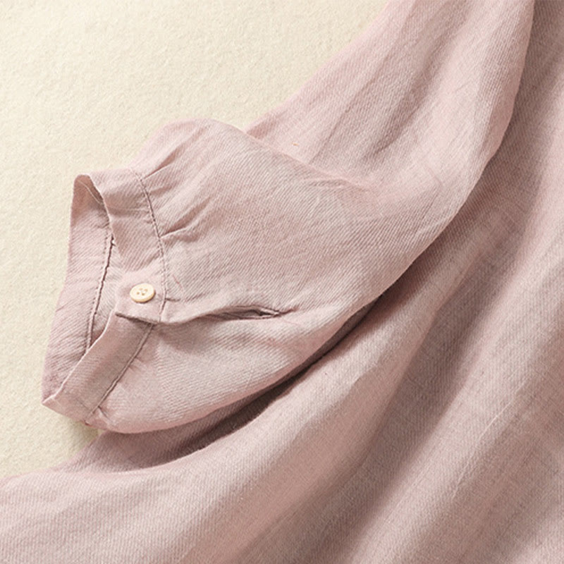 Breathable Cotton Linen Embroidered Three-Quarter Sleeve Meditation Shirt
