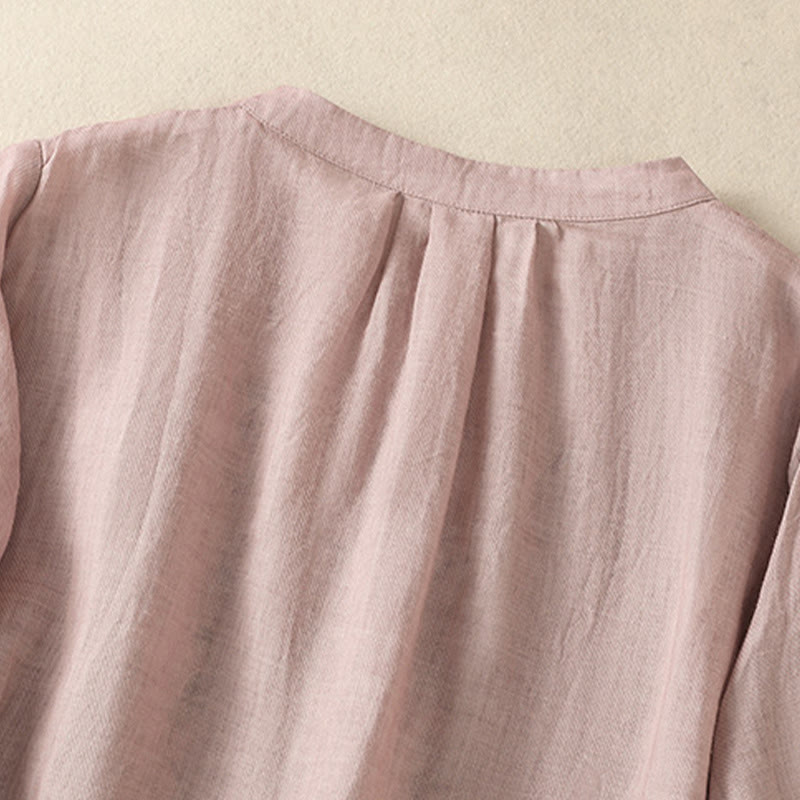 Breathable Cotton Linen Embroidered Three-Quarter Sleeve Meditation Shirt