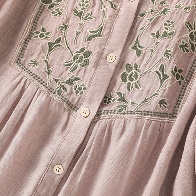 Breathable Cotton Linen Embroidered Three-Quarter Sleeve Meditation Shirt
