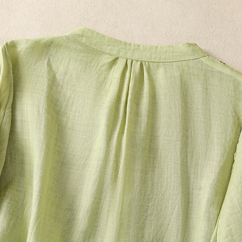 Breathable Cotton Linen Embroidered Three-Quarter Sleeve Meditation Shirt