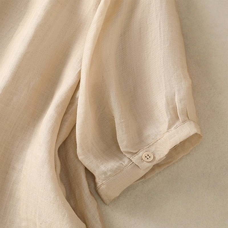 Breathable Cotton Linen Embroidered Three-Quarter Sleeve Meditation Shirt