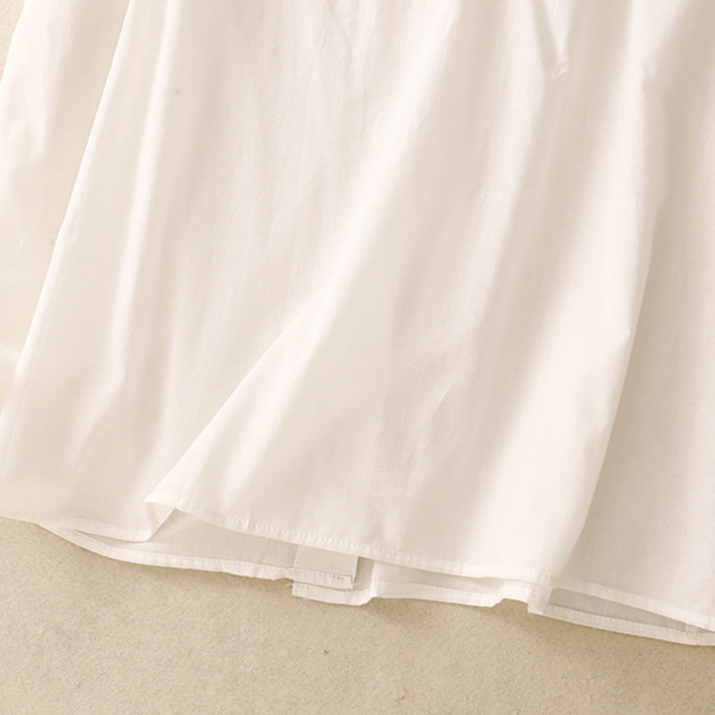 Summer Pure Color Ruffled Pleated Design Women's Cotton Short Sleeve Shirt