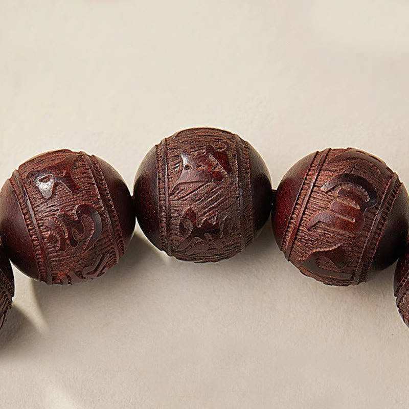 Red Sandalwood & Five Elements Agate Om Mani Padme Hum Beaded Bracelet