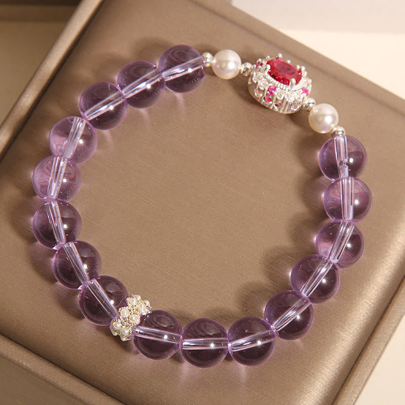 Natural Amethyst, Pearl & Red Zircon Beaded Balance Bracelet