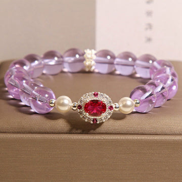 Natural Amethyst, Pearl & Red Zircon Beaded Balance Bracelet