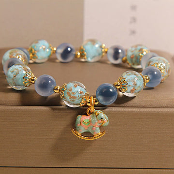 Natural Candy Agate and Clear Quartz Year of the Horse Beaded Strength Bracelet
