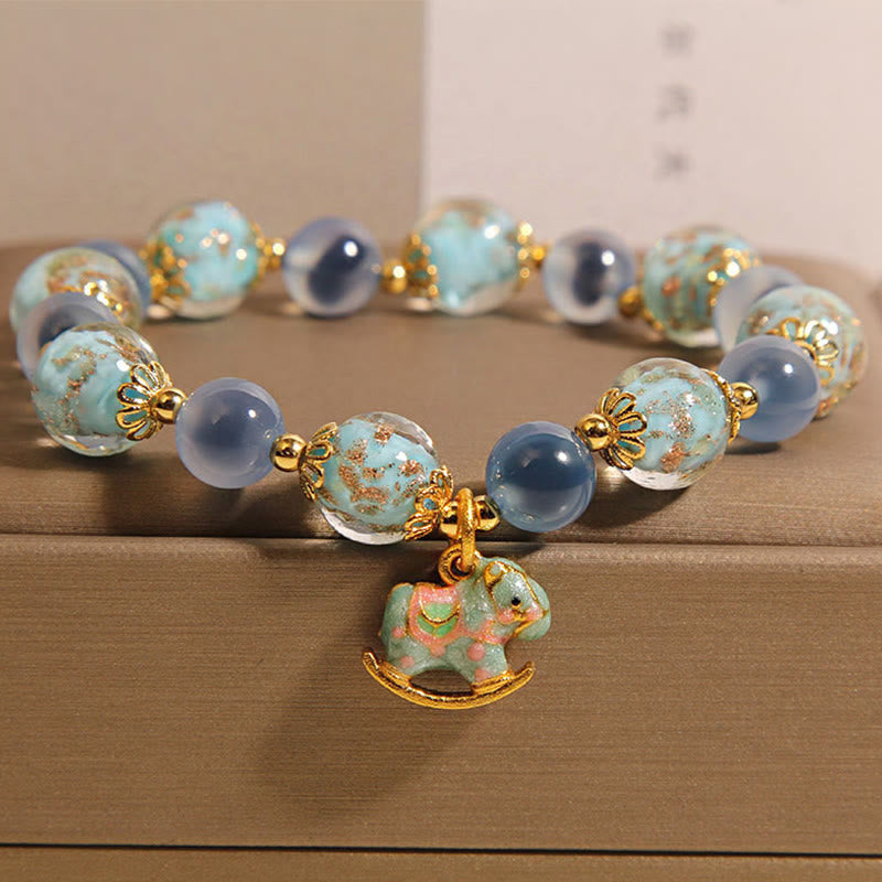 Natural Candy Agate and Clear Quartz Year of the Horse Beaded Strength Bracelet