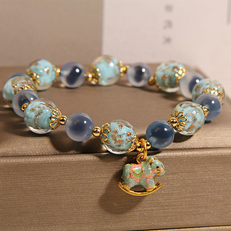 Natural Candy Agate and Clear Quartz Year of the Horse Beaded Strength Bracelet
