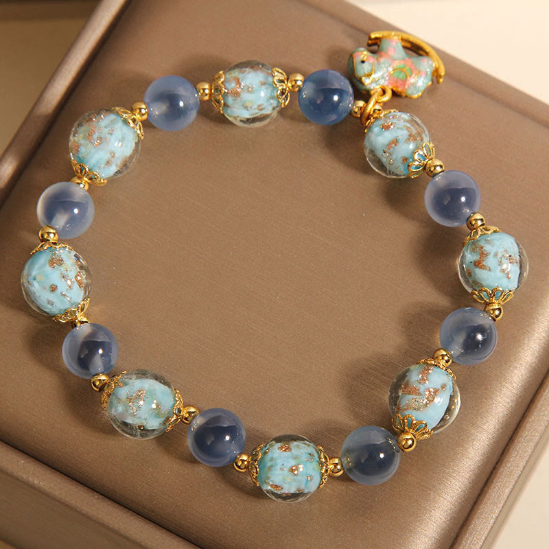 Natural Candy Agate and Clear Quartz Year of the Horse Beaded Strength Bracelet