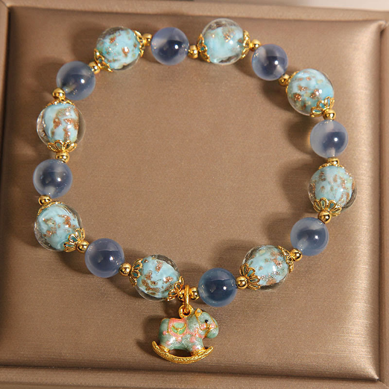 Natural Candy Agate and Clear Quartz Year of the Horse Beaded Strength Bracelet
