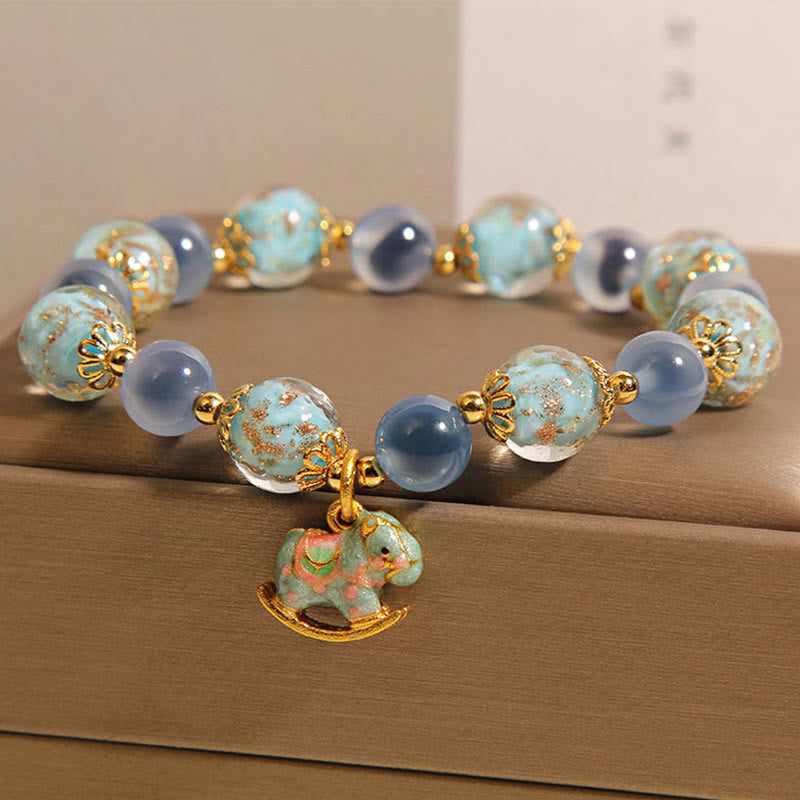 Natural Candy Agate and Clear Quartz Year of the Horse Beaded Strength Bracelet