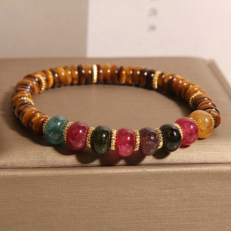 Natural Tiger Eye and Tourmaline Strength Anchor Bracelet