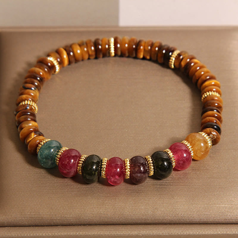 Natural Tiger Eye and Tourmaline Strength Anchor Bracelet