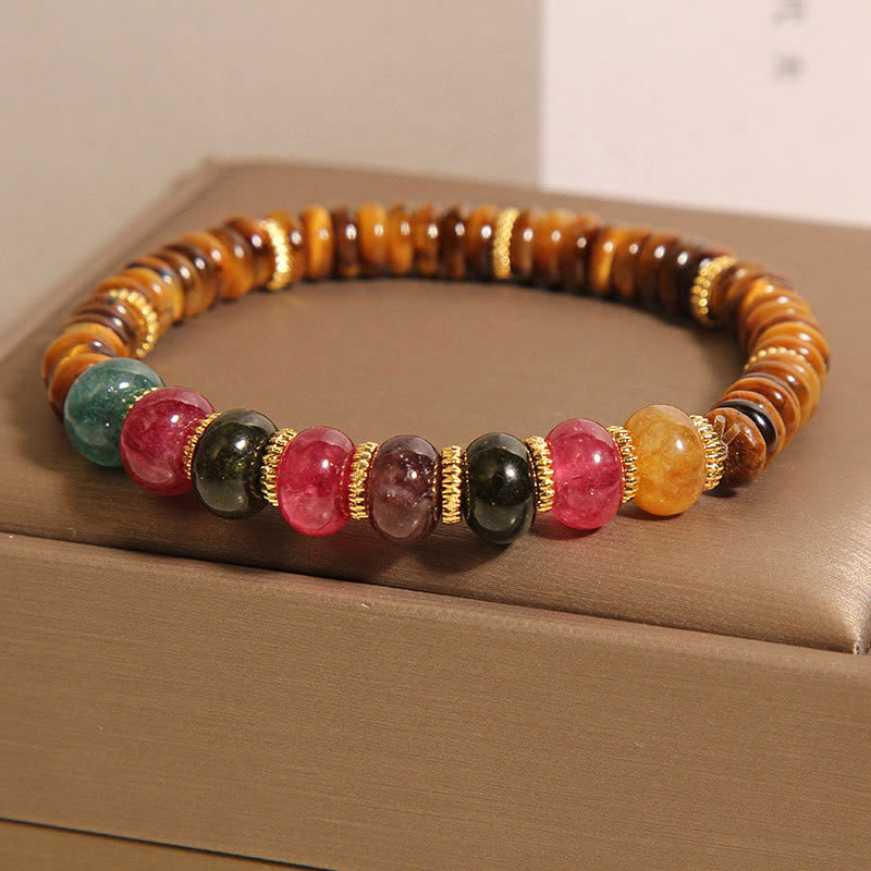 Natural Tiger Eye and Tourmaline Strength Anchor Bracelet