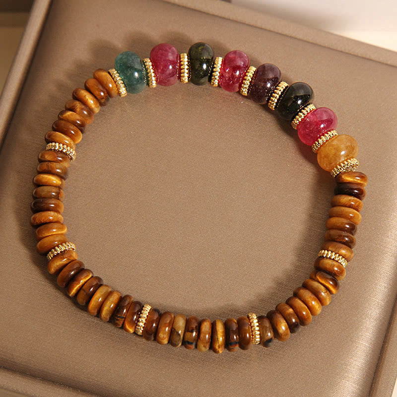 Natural Tiger Eye and Tourmaline Strength Anchor Bracelet