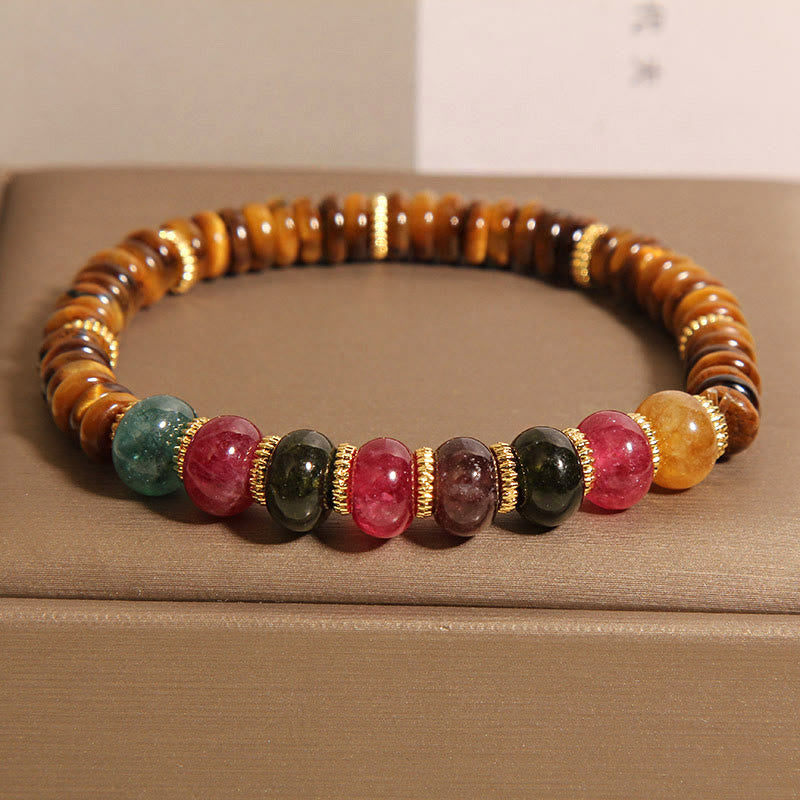 Natural Tiger Eye and Tourmaline Strength Anchor Bracelet