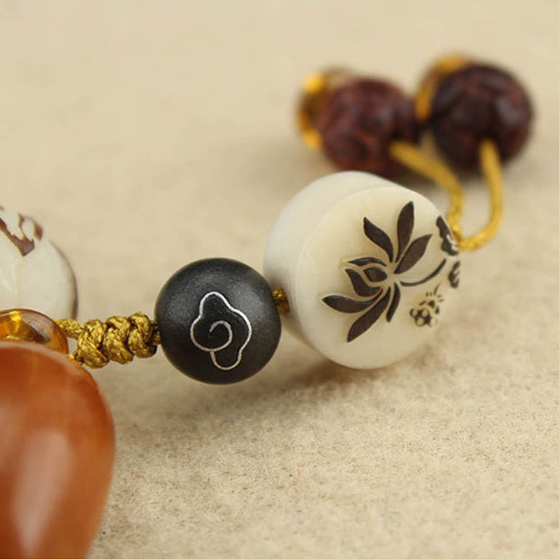 Tibetan Mala White Bodhi Seed & Olive Wood Lotus Meditation Bracelet