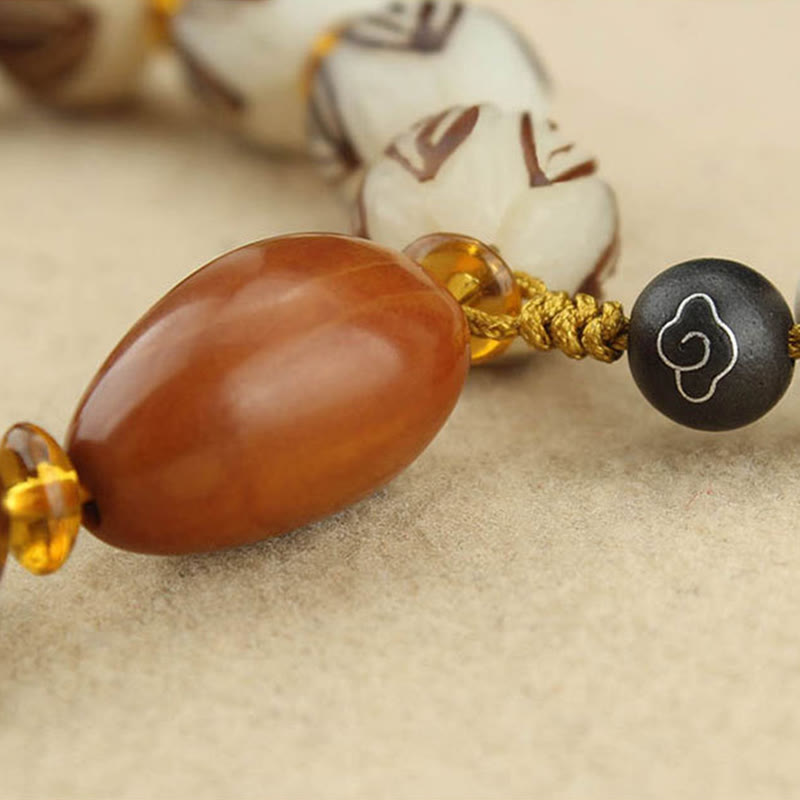 Tibetan Mala White Bodhi Seed & Olive Wood Lotus Meditation Bracelet