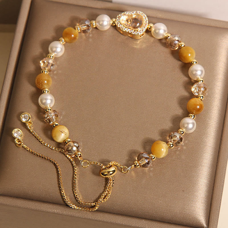 Yellow Cat's Eye Stone Pearl Gourd Prosperity Bracelet