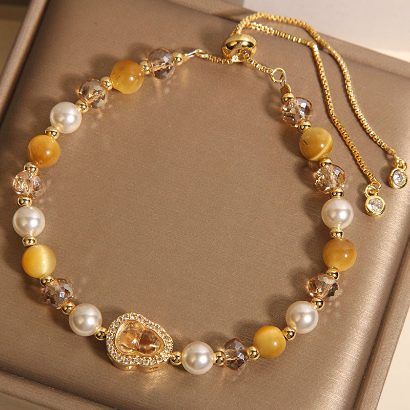 Yellow Cat's Eye Stone Pearl Gourd Prosperity Bracelet