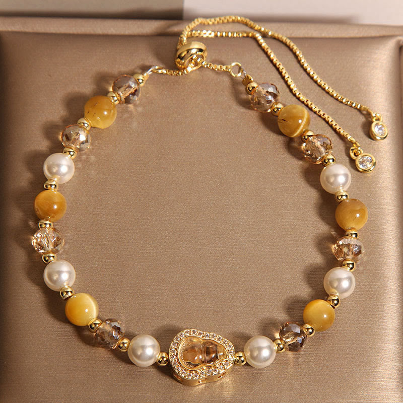 Yellow Cat's Eye Stone Pearl Gourd Prosperity Bracelet