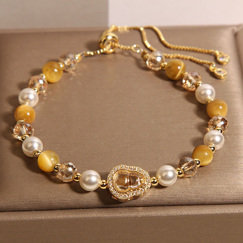 Yellow Cat's Eye Stone Pearl Gourd Prosperity Bracelet
