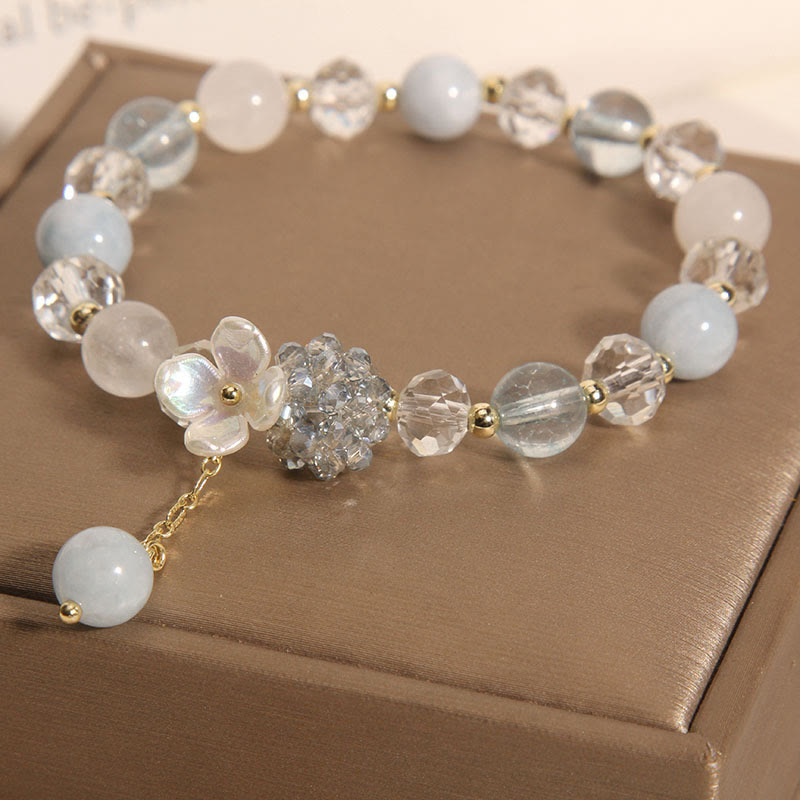 Aquamarine Yellow Cat's Eye Stone Flower Peace Bracelet