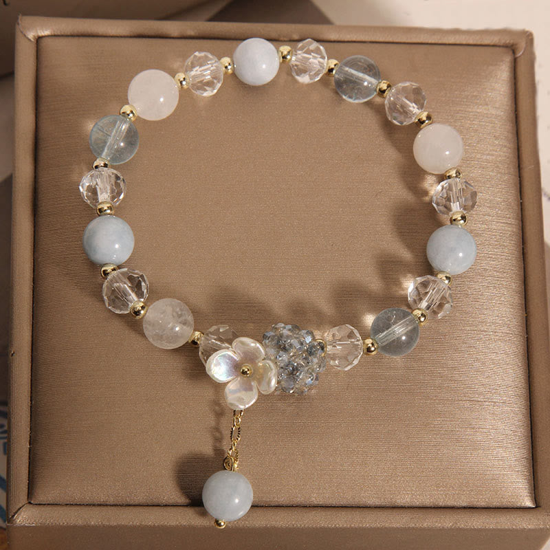 Aquamarine Yellow Cat's Eye Stone Flower Peace Bracelet